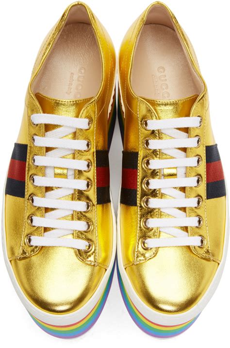 gucci very tall rainbow gold shoes|Gucci peggy metallic shoes.